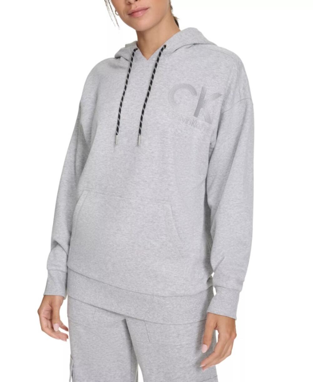 CALVIN KLEIN Women's Logo Hoodie Medium Pearl Grey Pullover Sweatshirt NWT